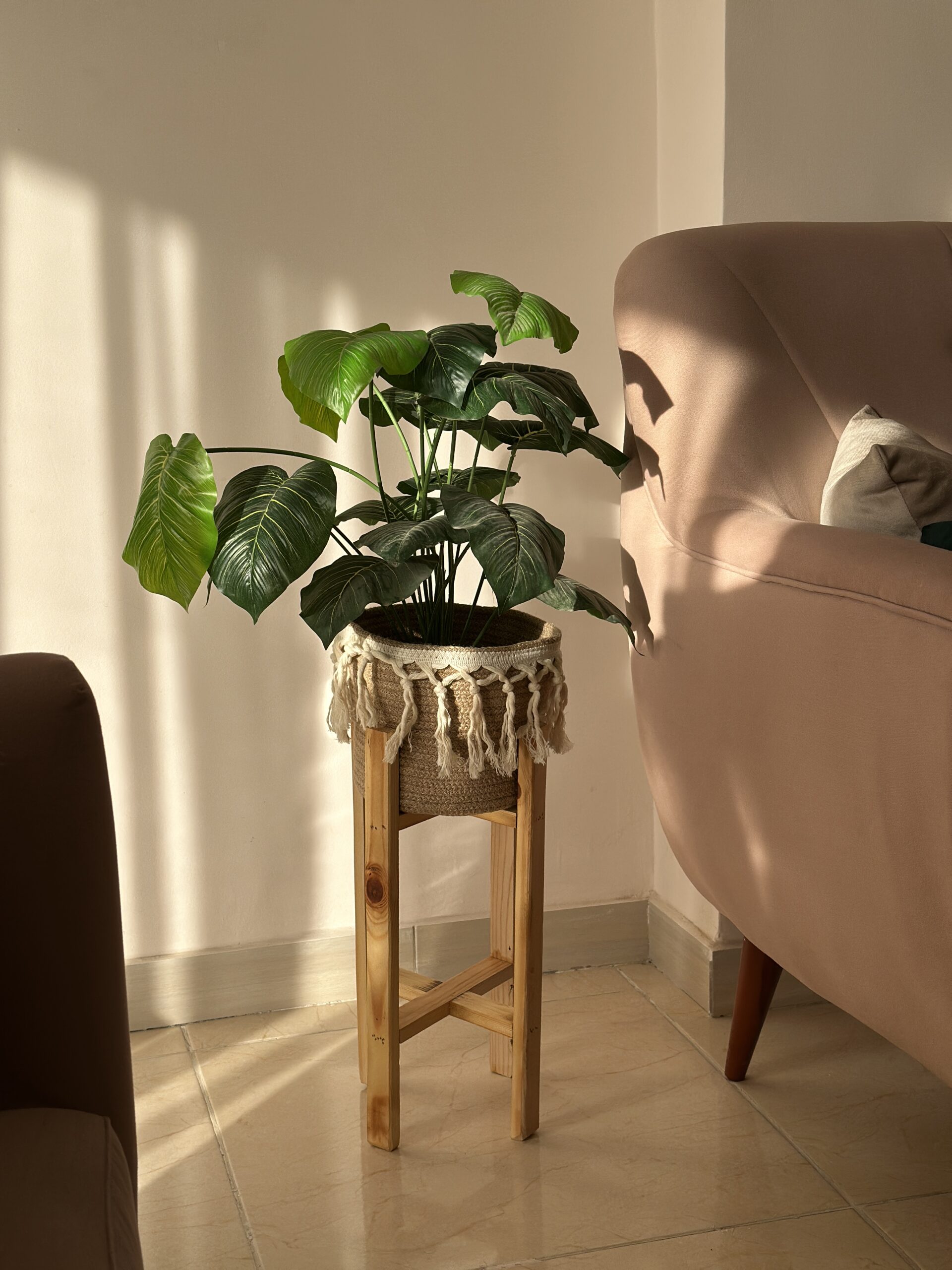 Rustic Wood & Rope Plant Stand