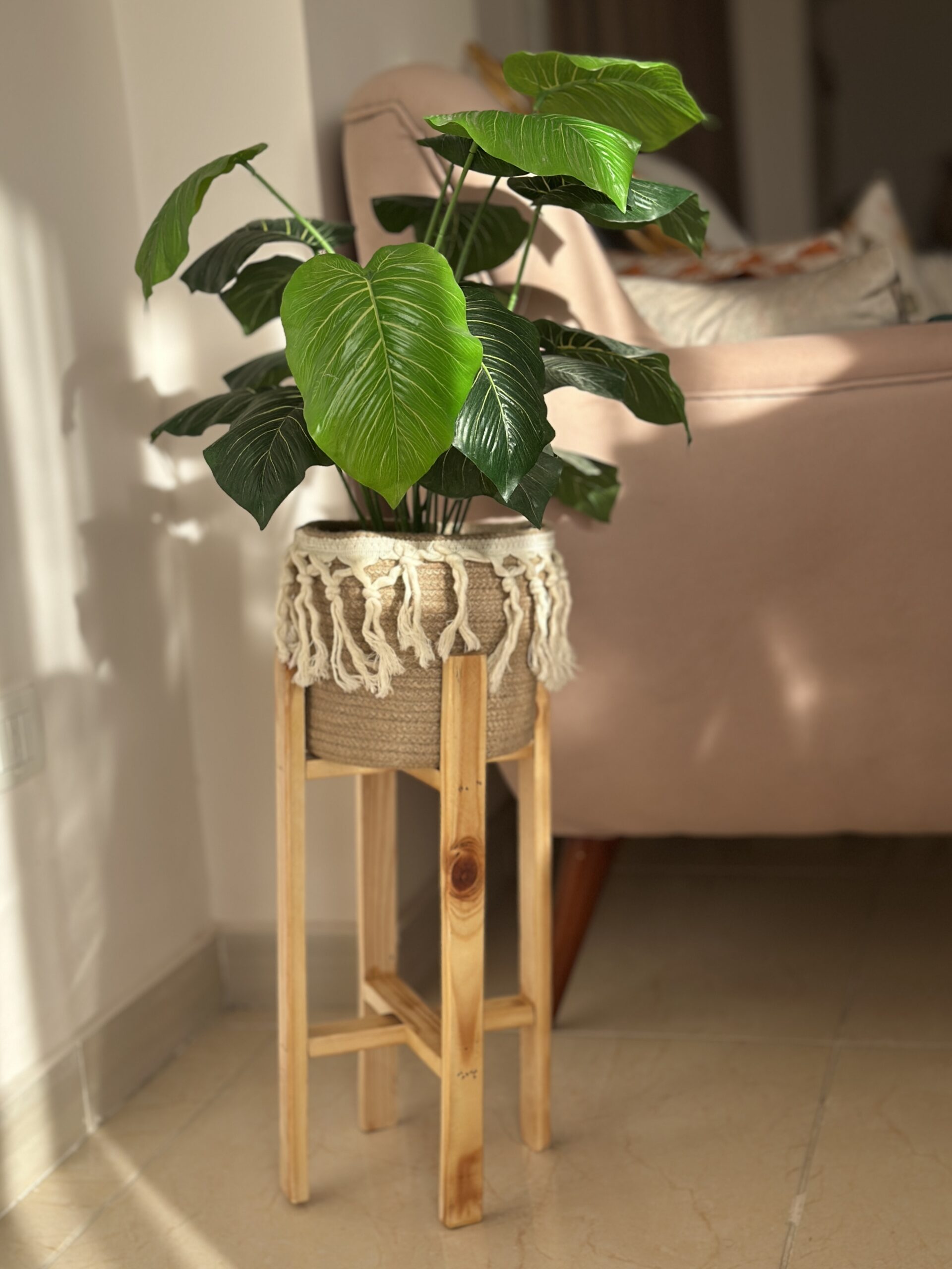 Rustic Wood & Rope Plant Stand